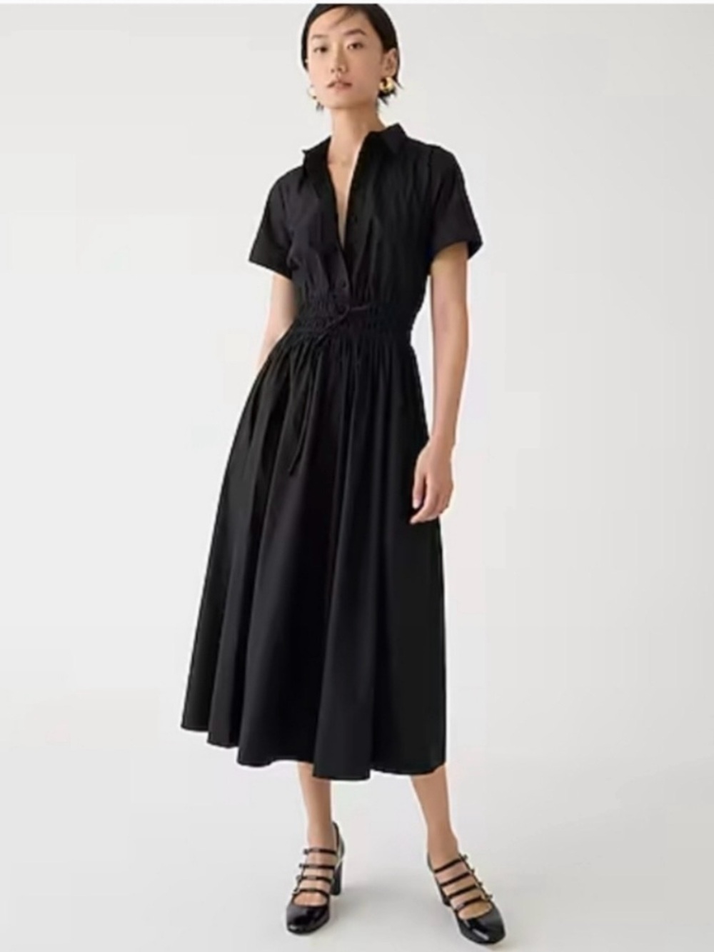 J. Crew Black Short-Sleeve Midi Shirtdress